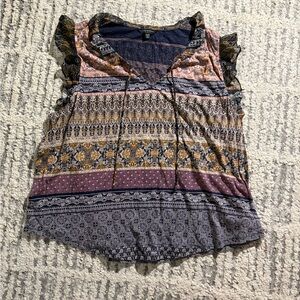 Lucky brand colorful patterned ruffle blouse size XXL